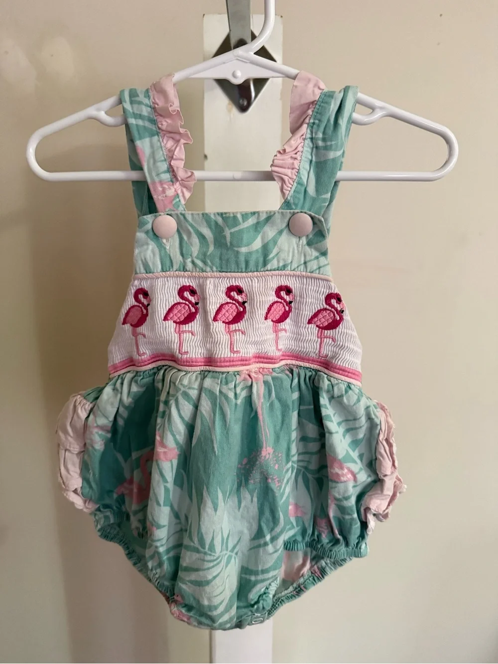 Lil Cactus Smocked Flamingo Ruffle Butt Romper